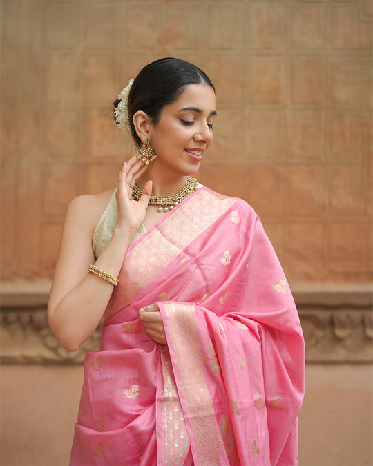 Gulbahar Pink Banarasi Saree