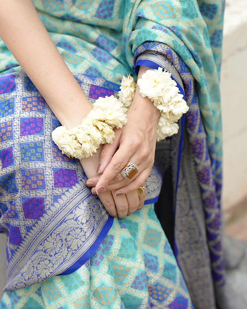 Turquoise & Blue Pure Chiffon Saree with Vibrant Rangkat Weaves