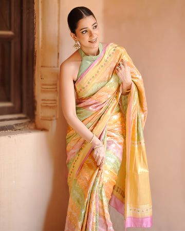 Rangkat Pure Banarasi Saree with Pastel Hues with Zari Elegance