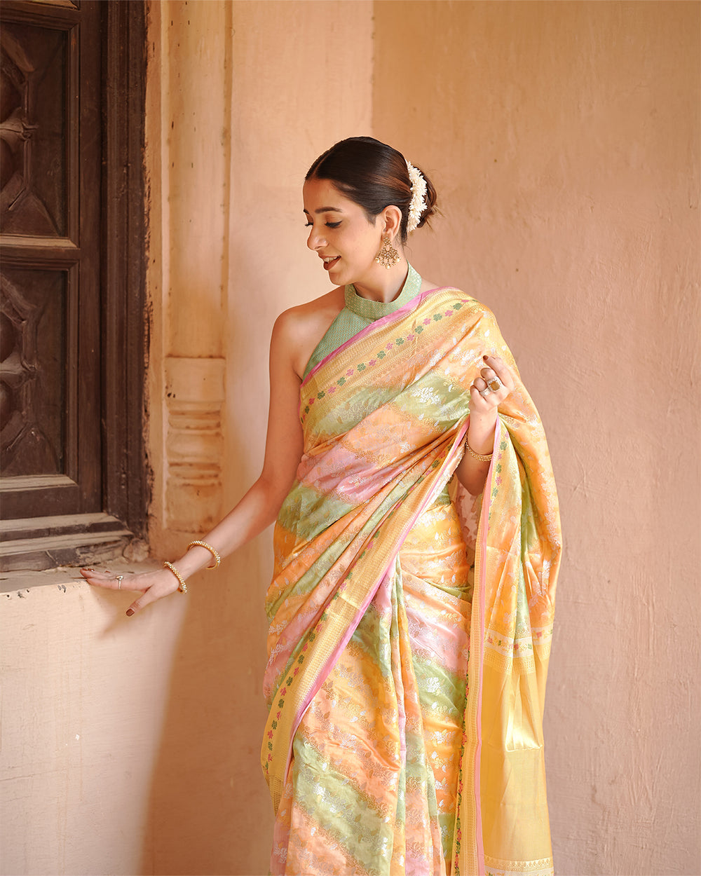 Rangkat Pure Banarasi Saree with Pastel Hues with Zari Elegance