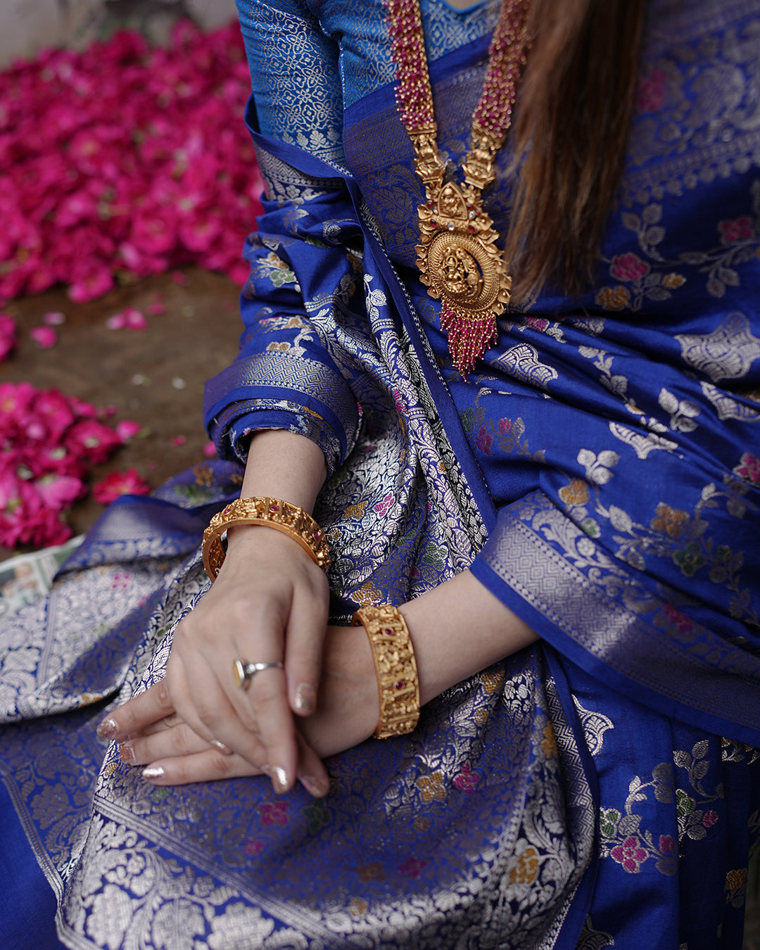 Blue Radiance Pure Banarasi Saree Enchanting Floral Butidar Elegance