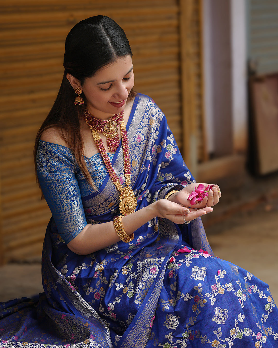 Blue Radiance Pure Banarasi Saree Enchanting Floral Butidar Elegance