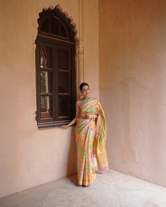 Rangkat Pure Banarasi Saree with Pastel Hues with Zari Elegance