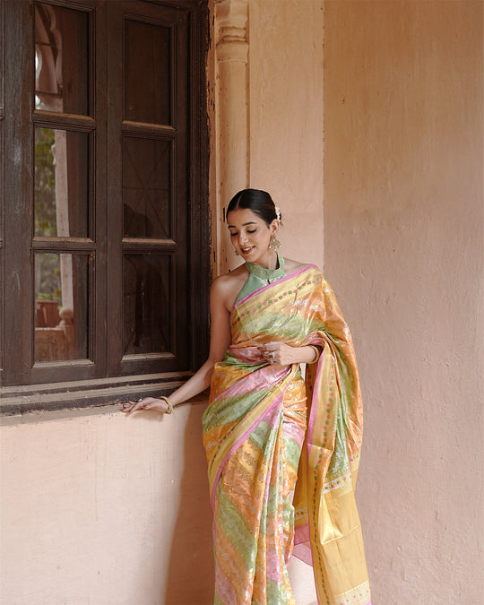 Rangkat Pure Banarasi Saree with Pastel Hues with Zari Elegance