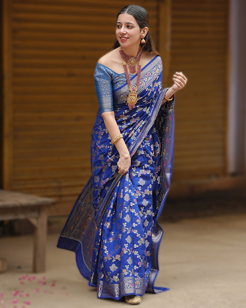 Blue Radiance Pure Banarasi Saree Enchanting Floral Butidar Elegance