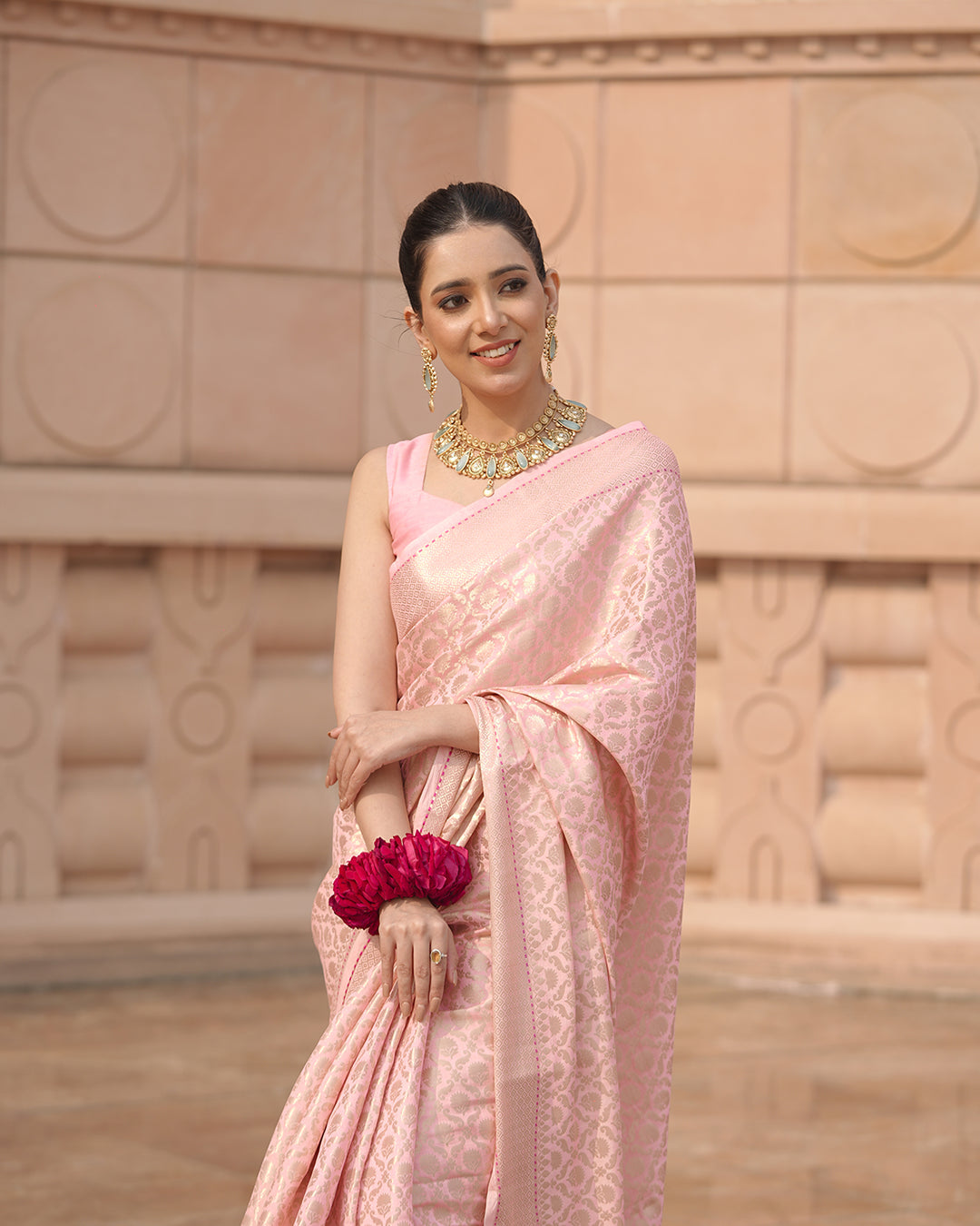 Blush Pink Majesty Handwoven Pure Banarasi Silk Saree with Luxurious Detailing