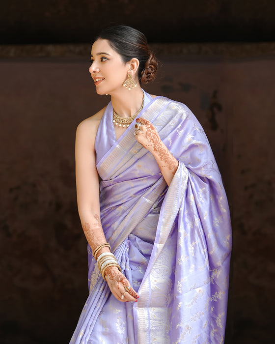 Periwinkle Lavender Handwoven Banarasi Saree with Opulent Zari Detailing