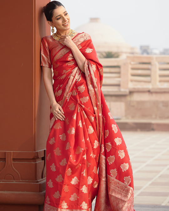 Regal Red Pure Banarasi Silk Saree with Stunning Zari Weaving