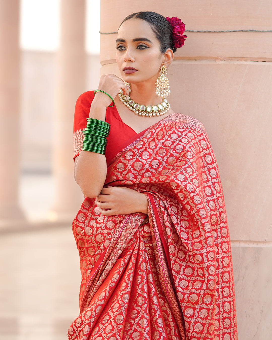 Majestic Red Pure Banarasi Silk Saree with Rich Regal Gold Embellishments