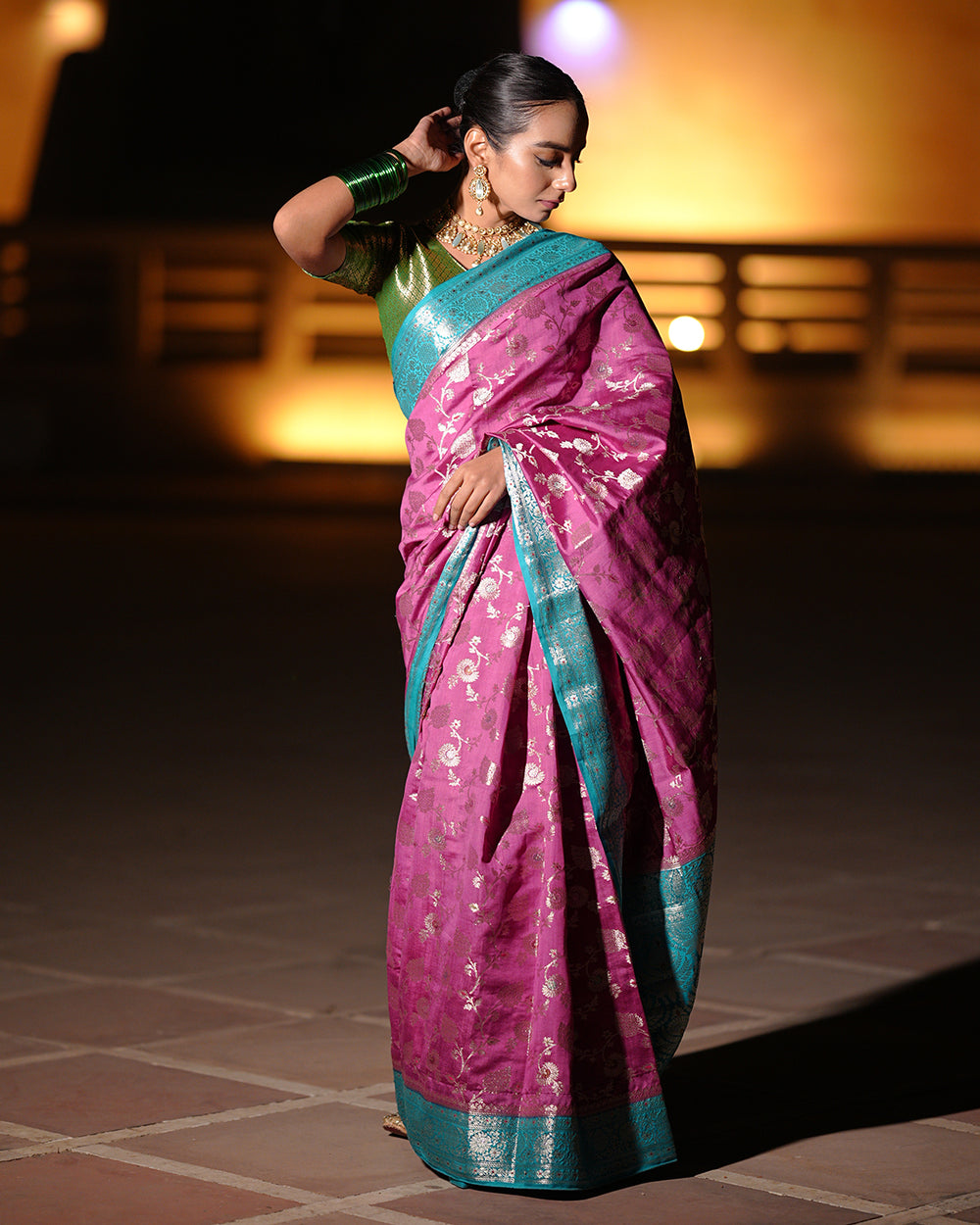 Exquisite Wine Pure Banarasi Silk Saree with Detailed Intricate Motifs and Bold Turquoise Border