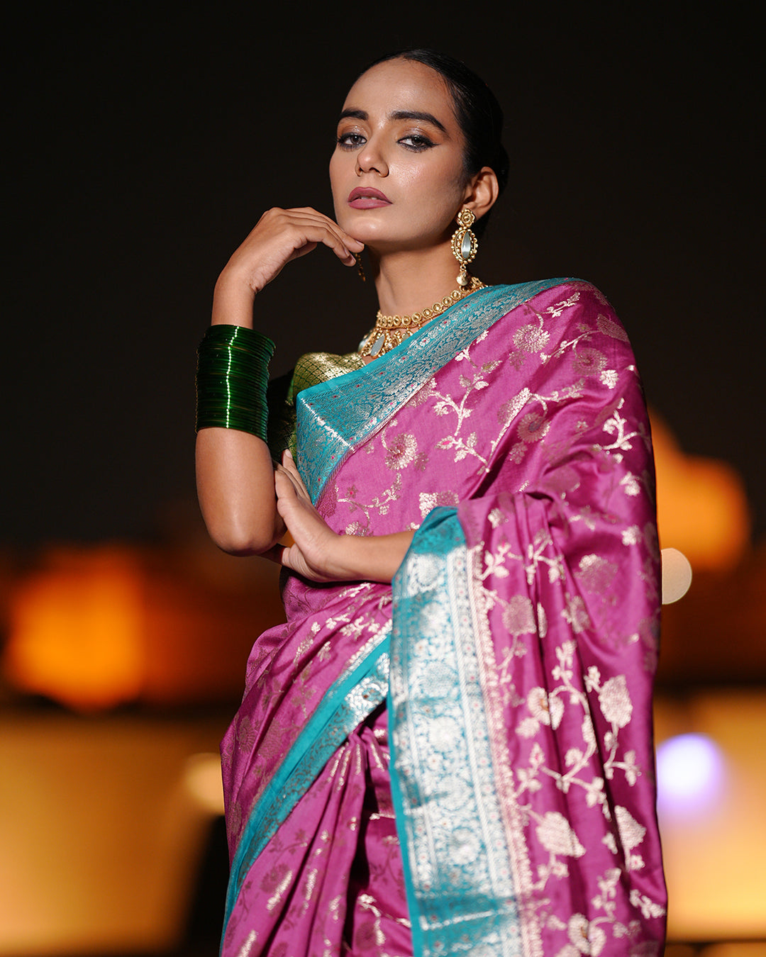 Exquisite Wine Pure Banarasi Silk Saree with Detailed Intricate Motifs and Bold Turquoise Border