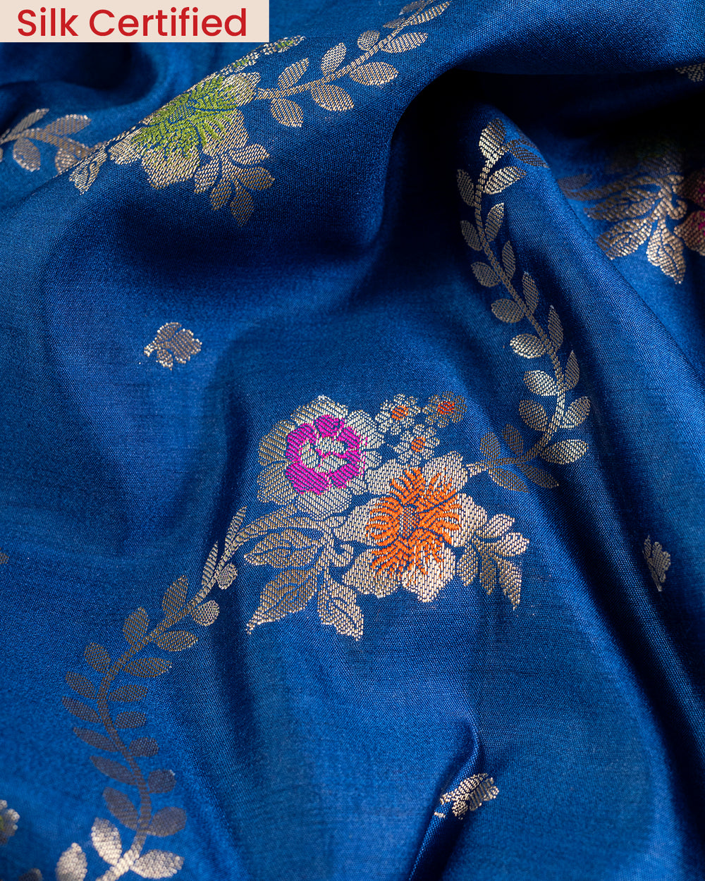 Egyptian Blue Floral Jaal Handwoven Banarasi Saree