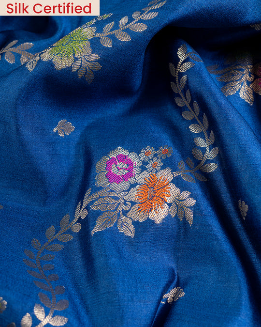 Egyptian Blue Floral Jaal Handwoven Banarasi Saree