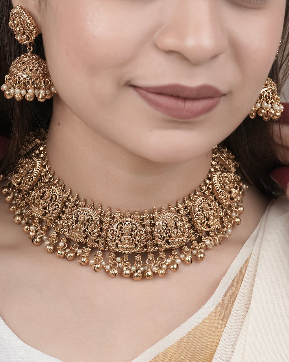 Majestic Golden Temple Necklace Set