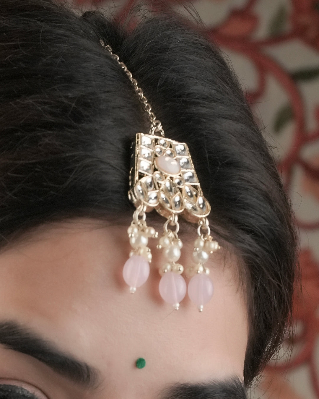 Gold Plated Pink Color Kundan Neclace Set