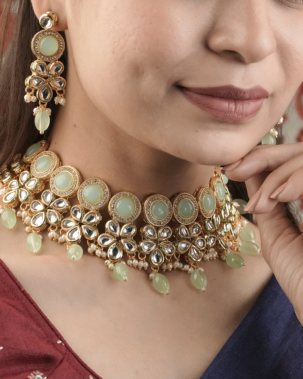 Mint Green Kundan Luxe Necklace Set