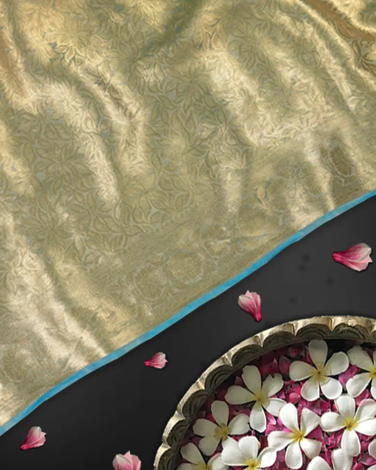 Aqua Blue Pure Tissue Saree with Heritage Jaal and Elegant Border