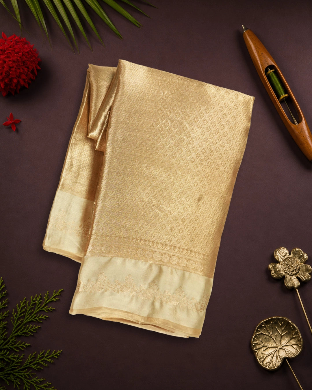 Gold Pure Tissue Saree with Elegant Brocade Weaving