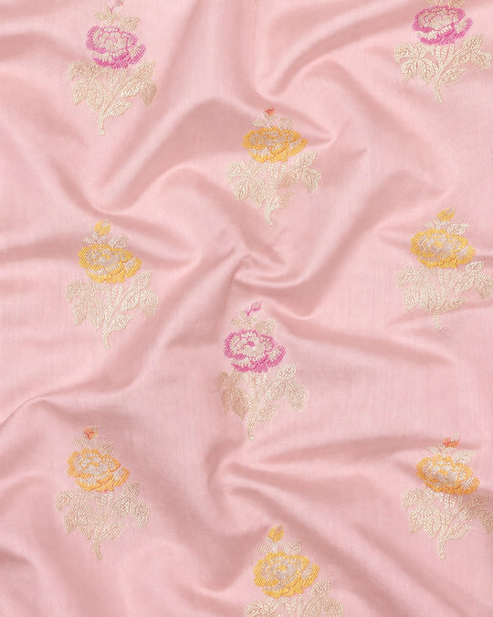 Light Pink Pure Banarasi Saree with Meenakari Floral Bootis