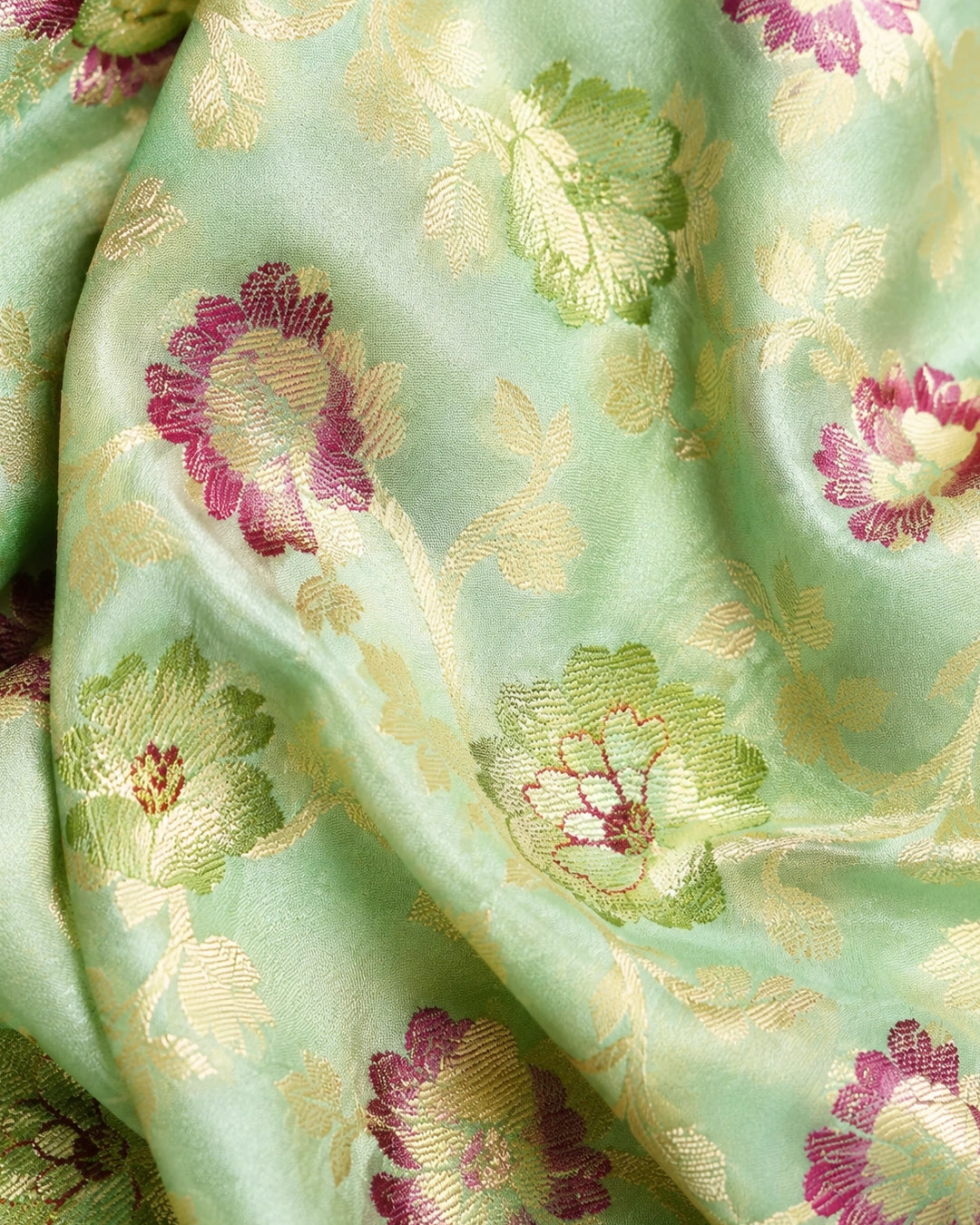 Light Green Pure Chiffon Saree with Multicolour Floral Weaves