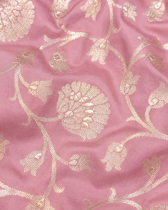 Soft Mauve Pink Pure Katan Saree with Floral Rosette Weaving