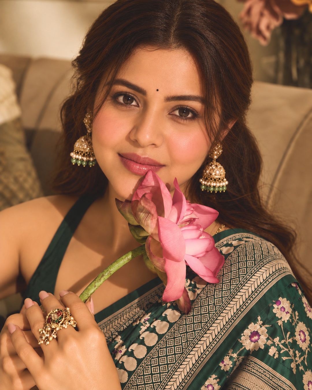 Green Pure Katan Saree with Meenakari Weaving