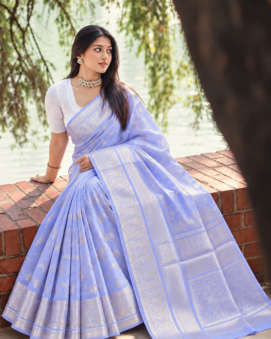 Lavender Pure Banarasi Saree with Delicate Paisley Weaves