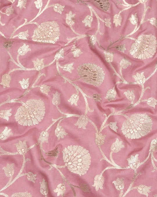 Soft Mauve Pink Pure Katan Saree with Floral Rosette Weaving