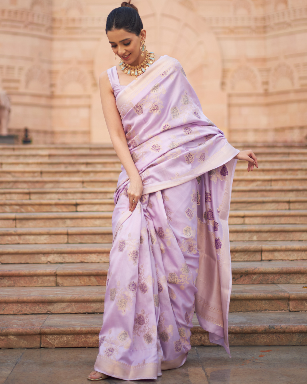 Lavender Opulence Pure Banarasi Silk Saree with Enchanted Floral Details