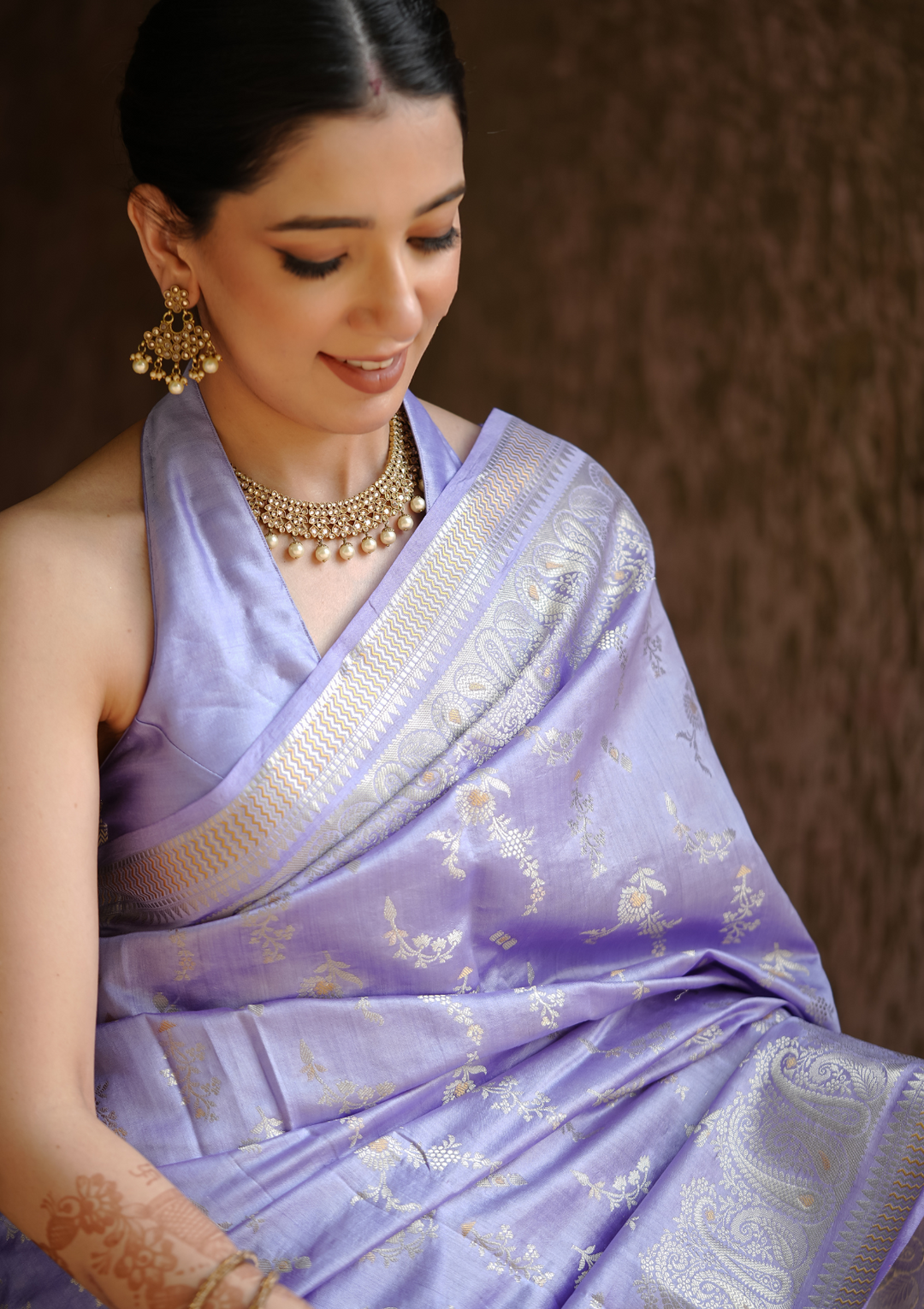 Periwinkle Lavender Handwoven Banarasi Saree with Opulent Zari Detailing