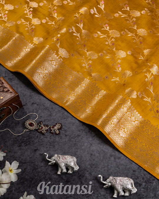 Yellow Jangla Handwoven Banarasi Saree