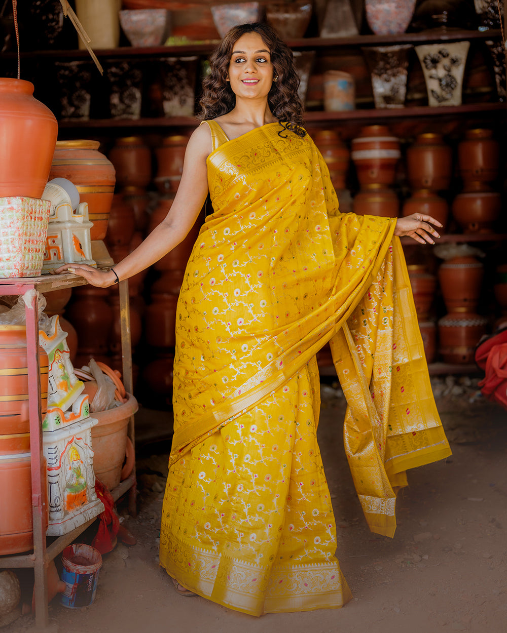 Saffron Yellow Handwoven Pure Banarasi Silk Saree