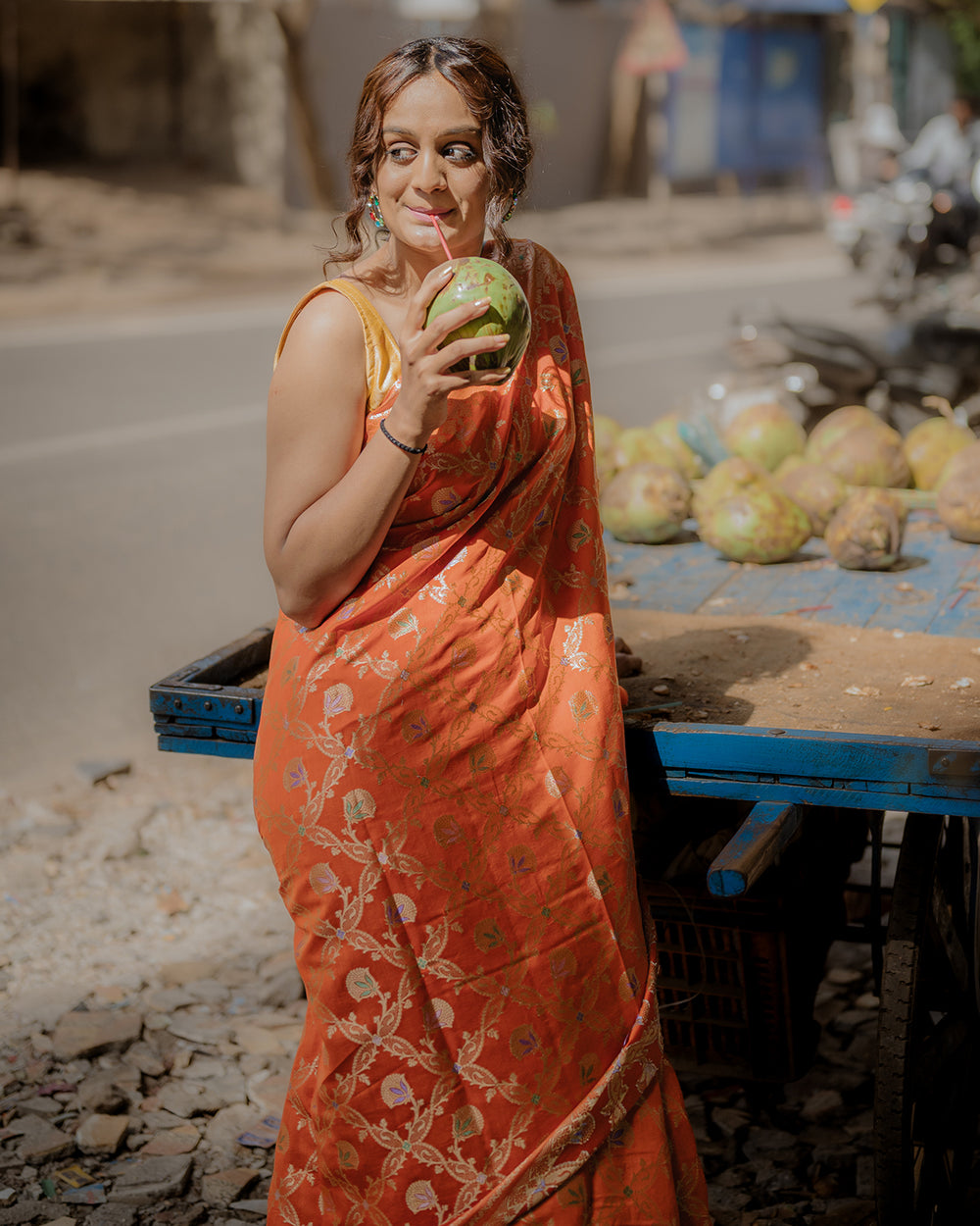 Tangerine Handwoven Pure Banarasi Silk Saree