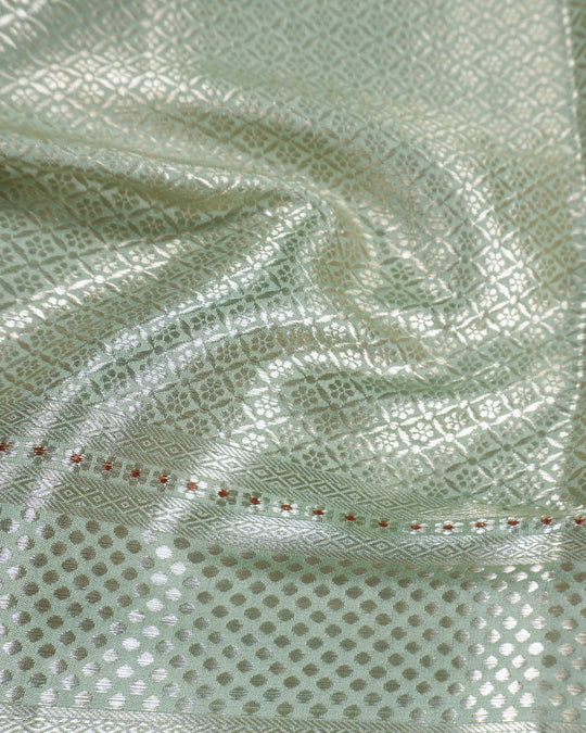 Pastel Green Pure Banarasi Saree with Checkered Weaves