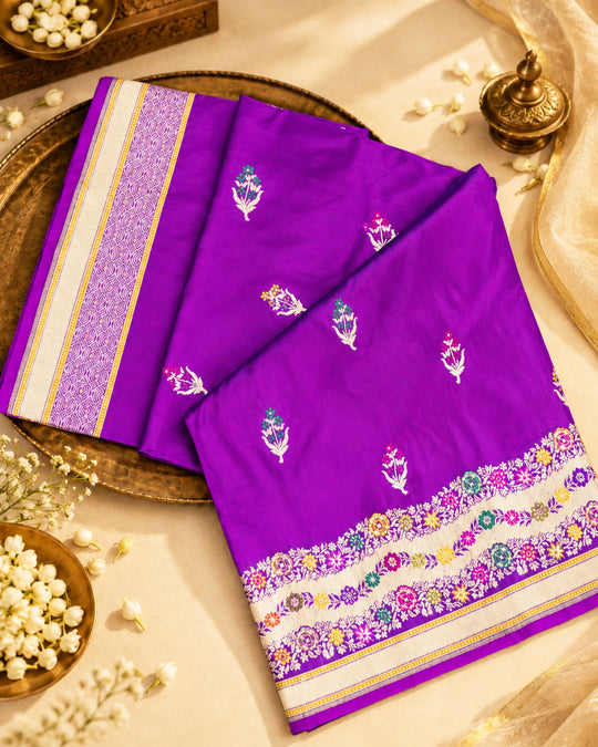 Kadwa Pure Handwoven Katan Banarasi Silk Saree - Purple Dual Shade