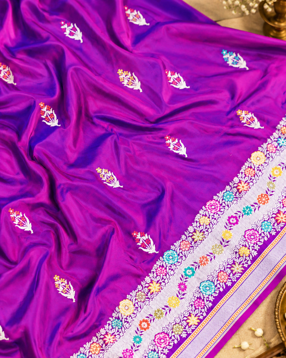 Kadwa Pure Handwoven Katan Banarasi Silk Saree - Purple Dual Shade