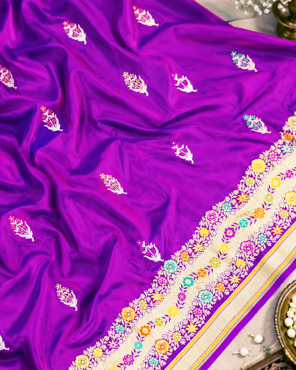 Kadwa Pure Handwoven Katan Banarasi Silk Saree - Purple Dual Shade