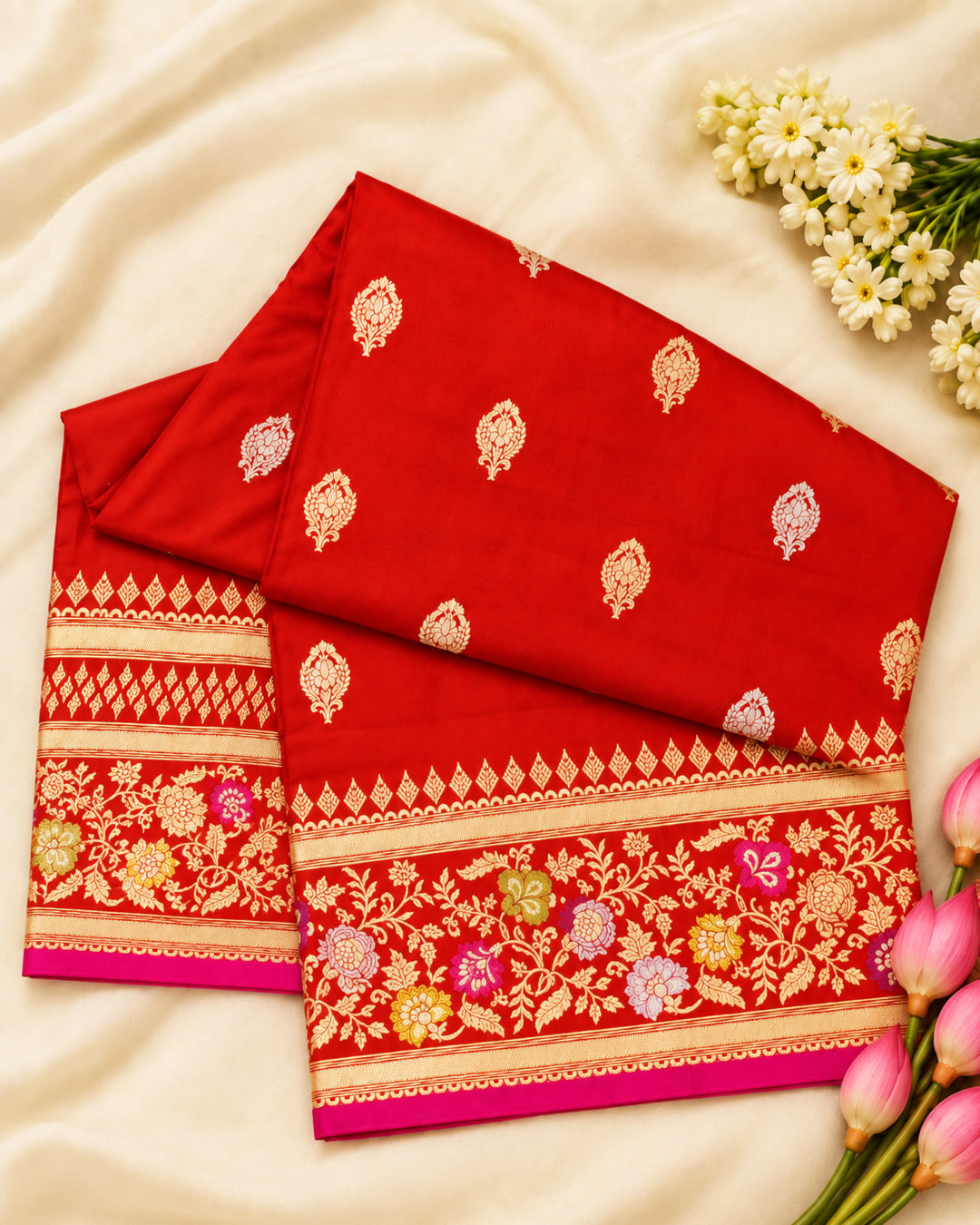 Kadwa Pure Handwoven Katan Banarasi Silk Saree - Red