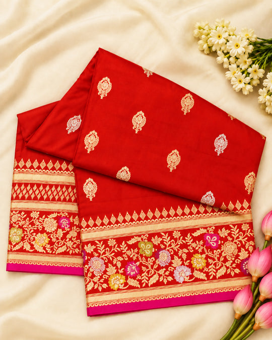 Kadwa Pure Handwoven Katan Banarasi Silk Saree - Red