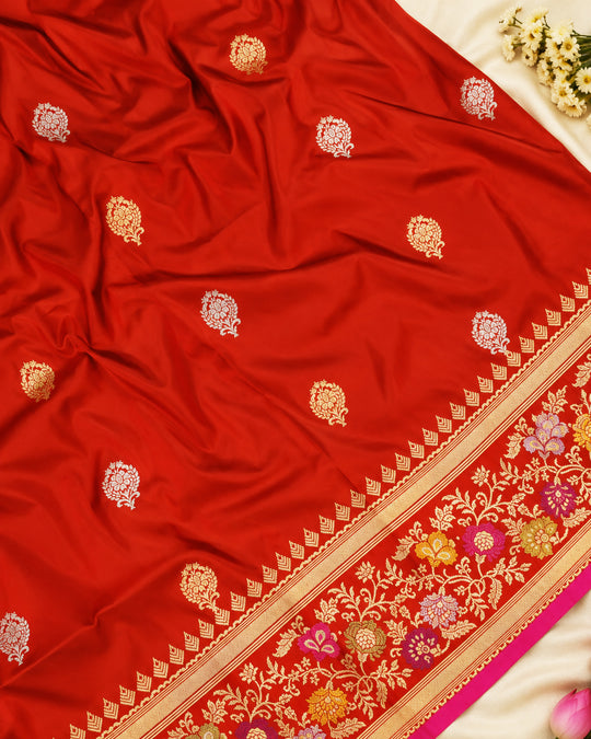 Kadwa Pure Handwoven Katan Banarasi Silk Saree - Red