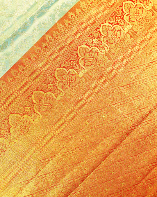 Mint Pure Kanjivaram Saree with Delicate Butidar Weaves