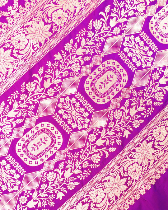 Fuchsia Purple Pure Katan Saree with Jaal Weaving