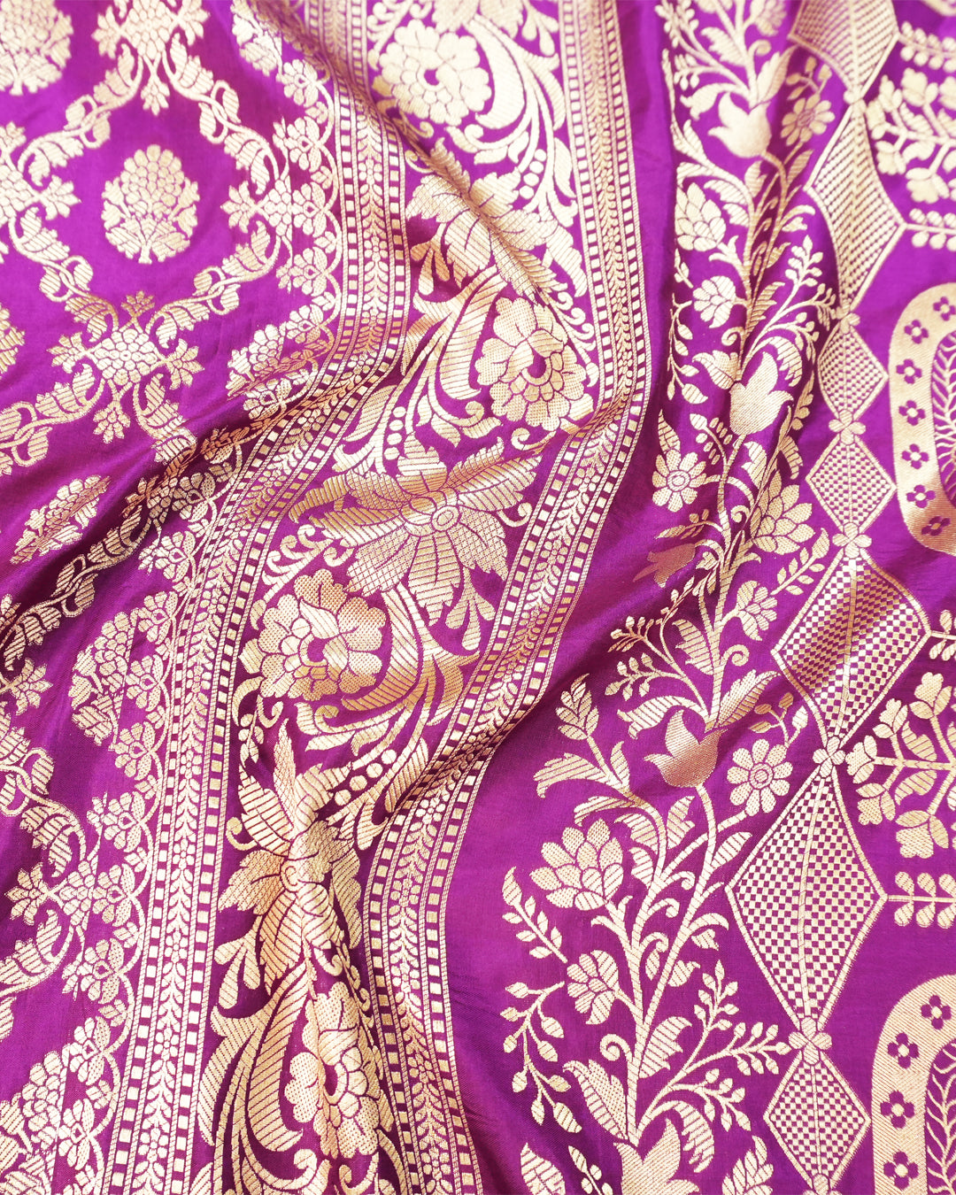 Fuchsia Purple Pure Katan Saree with Jaal Weaving