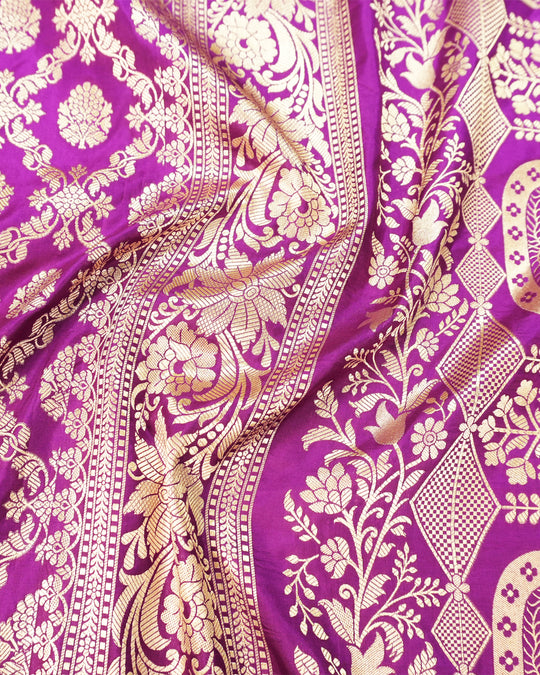 Fuchsia Purple Pure Katan Saree with Jaal Weaving