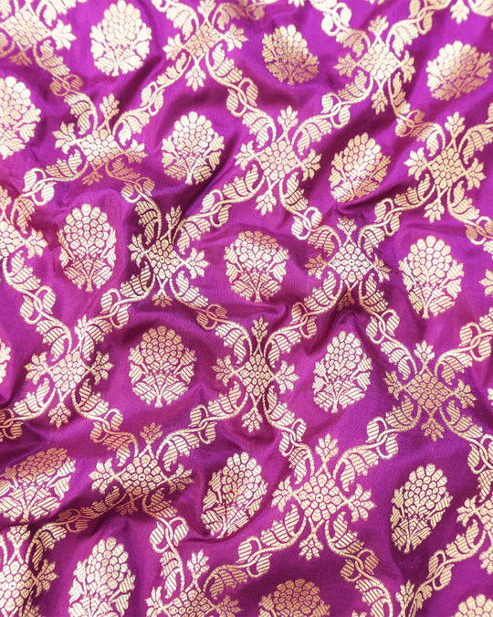 Fuchsia Purple Pure Katan Saree with Jaal Weaving