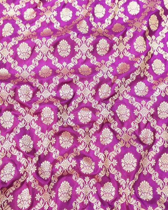 Fuchsia Purple Pure Katan Saree with Jaal Weaving