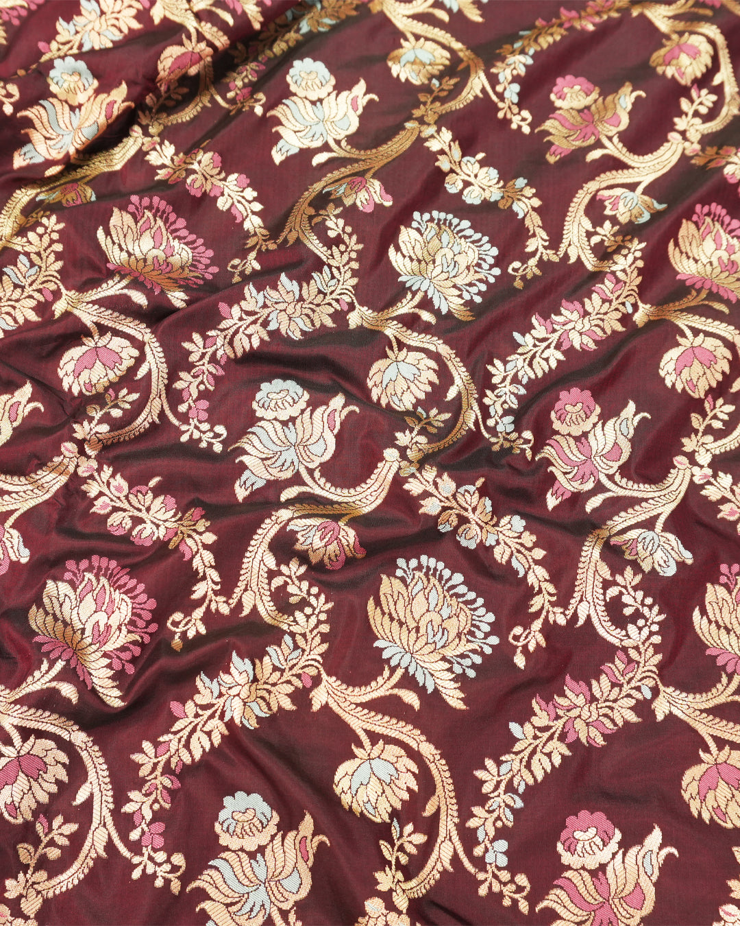 Deep Wine Pure Katan Saree with Floral Meenakari Jaal Weaving