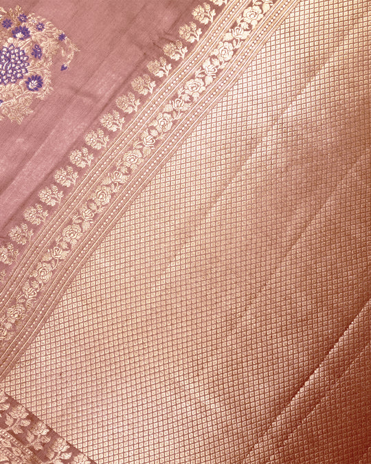 Dusty Rose Pure Banarasi Saree with Exquisite Floral Jaal Motifs Weaves