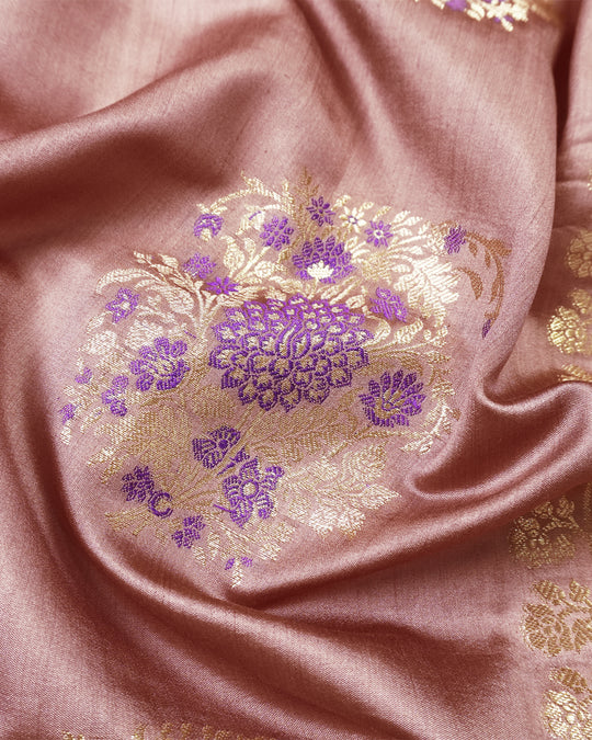 Dusty Rose Pure Banarasi Saree with Exquisite Floral Jaal Motifs Weaves