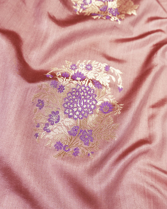 Dusty Rose Pure Banarasi Saree with Exquisite Floral Jaal Motifs Weaves